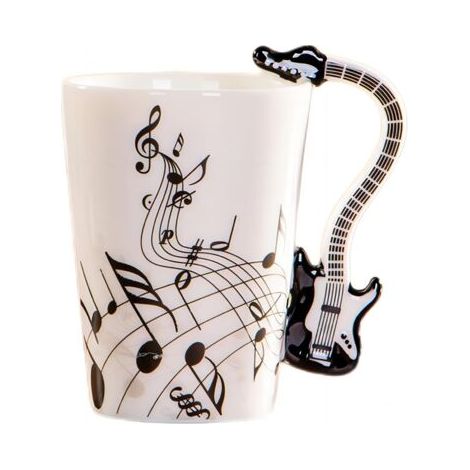 BUNTHAUS Tasse en céramique de style violon avec poignée - 250 ml - Pour café, thé, lait - Cadeau fantaisie (guitare électrique noire) (1/5)
