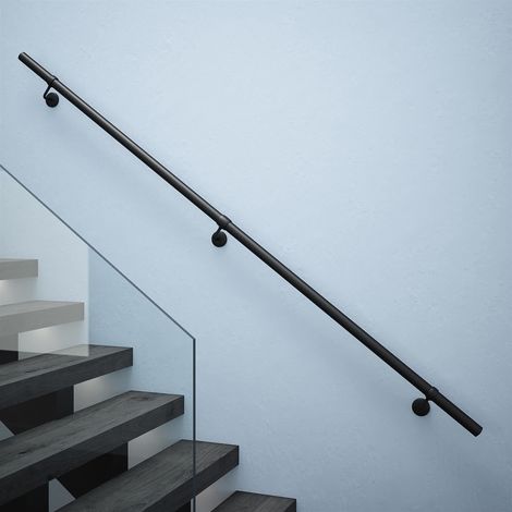 Rothley Matt Black Modern Easy Install Stair Hand Rail Kit 2.4m