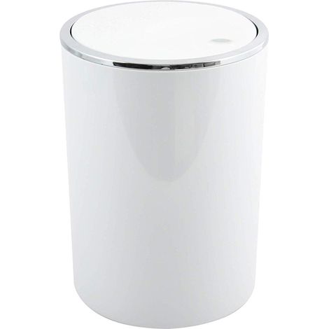 Poubelle à Bascule PP - Modèle Kamaka - Couvercle basculant Amovible - Design Moderne idéal pour Les Toilettes - Salle de Bain - Bureau - Ronde - 6L - Blanc (1/5)