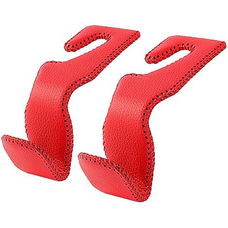 Crochets de voiture pour sacs à main et pochettes, crochet de rangement en cuir rouge de qualité supérieure pour appuie-tête de siège arrière, lot de 2 (1/3)