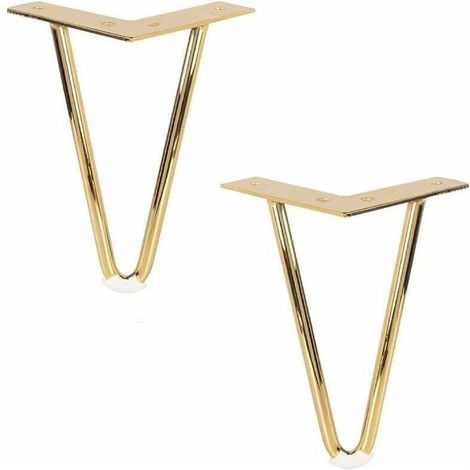 10CM Pieds De Meubles en Métal, Lot de 4 Pieds De Table en Épingle à Cheveux en Fer avec Vis,Remplacement Pieds De Lit Métallique pour Canapé Chaise Cabinet Fauteuil Armoire Meuble TV,Doré,Fonepro, Fe