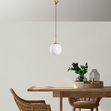 Élégant lustre doré, hauteur réglable 40-120 cm, corps en métal, capuchon Ø 20 cm, base Ø 10 cm, 1 douille E27, pour les espaces modernes, indice IP20 (1/5)