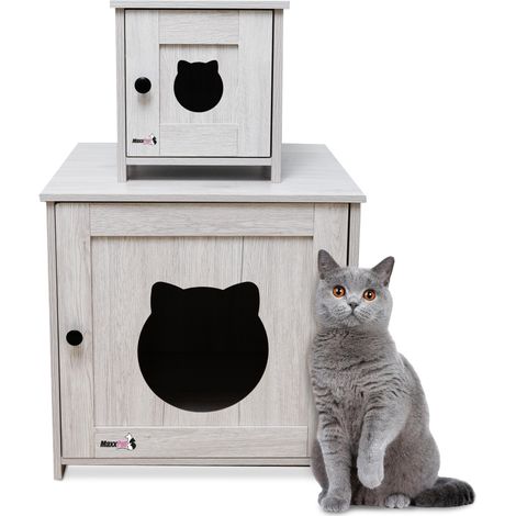 MaxxPet Cama Gato - Casa De Madera Para Gatos - Casa Gatos Exterior e Interior - Banco De Gatos - Cama Para Gatos - Gabinete Para Gatos Para Baño Para Gatos - 30x30x30 cm - Negro (1/5)