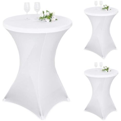 LAN Lot de 3 nappes à Coins carrés Extensibles en Spandex pour Cocktail 80x110cm Table Haute ajustée Blanche, Nappe Ronde de Cocktail pour Table de Banquet de Cocktail de Mariage (Blanc) (1/4)