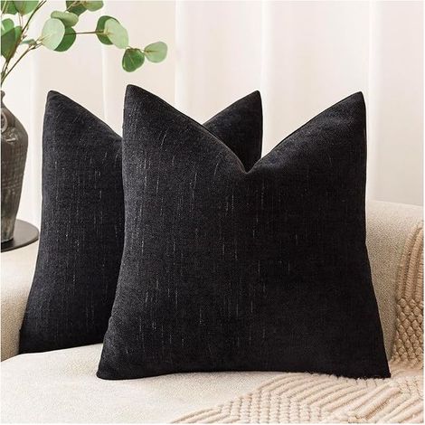 Set mit 2 Kissenbezügen (40 x 40 cm) – Dekorative Kissenbezüge aus weichem Chenille – Schlichte Lendenkissenbezüge für Sofa, Wohnzimmer, Bett und Wohnaccessoires (Schwarz) (1/4)