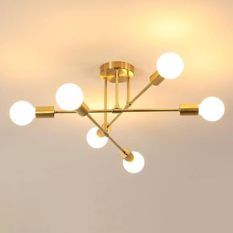 GOECO Plafonnier Industriel, 6 Lumières Lustre Sputnik Vintage Doré, E27 Lampe Suspension en Metal, Lampe de Plafond Moderne pour Salon Chambre Cuisine Salle À Manger Bar Café (1/5)