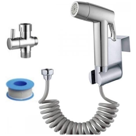 QORVA-Douchette de bidet WC - Avec crochet pour réservoir et tuyau télescopique en ABS de 150 cm - Pistolet pulvérisateur pour l'hygiène intime.