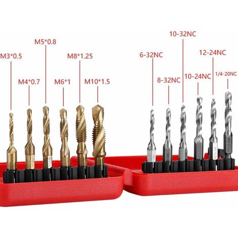 12 PCS Taraud M3 M4 M5 M6 M8 M10 Vis HSS à tige hexagonale et titane Forets à tarauds métriques et en pouces (1/4)