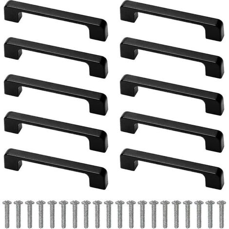 10 Pieces Cabinet Handles Black With Screw For Kitchen Cupboard Wardrobe Hole Centre 96mm (1/4)