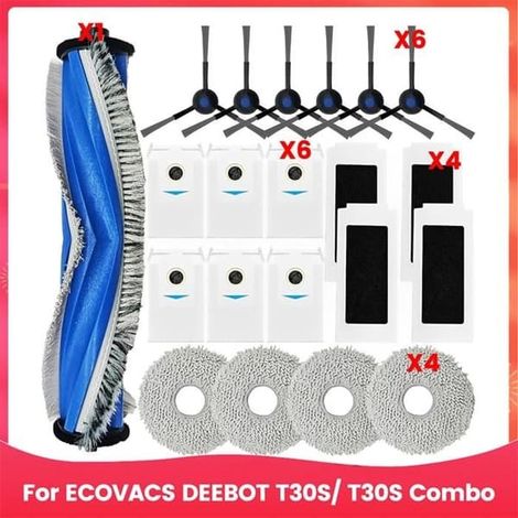 SABIR-Kit de pièces détachées et d'accessoires pour aspirateur robot Ecovacs DEEBOT T30S/T30S Combo : brosse et filtre (1/5)