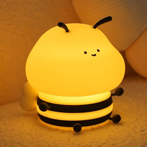 Bienen-Nachtlicht für Babys, 7 RGB-Farben, dimmbare LED-Nachttischlampe für Schlaf- und Wohnzimmer, USB-wiederaufladbar mit Timer, Silikon, Babyzimmer-Dekoration (1/5)