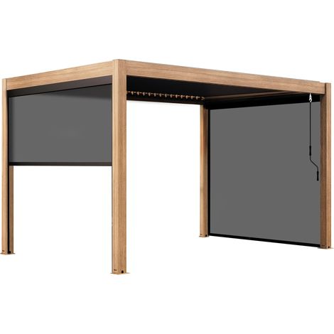 Pergola bioclimatique autoportée 3x4m et 3 stores bois gris