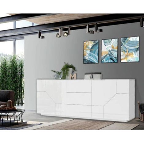Credenza moderno bianco lucido, 4 ante, 3 cassetti - Alien (1/5)