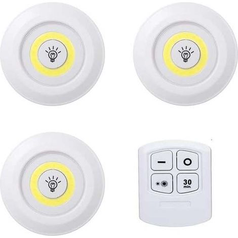 Lampe LED Adhésive - Blanc Froid - Télécommande Incluse - Sans Fil - Pour Placards Tiroirs Escaliers - Lot de 3 (1/5)