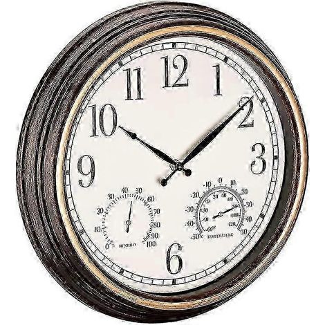 Wasserdichte Außenuhr – Große 30,5 cm Uhr und Thermometer, geeignet für den Garten – Batteriebetriebene Wanduhr mit Temperatur- und Feuchtigkeitsanzeige (1/5)
