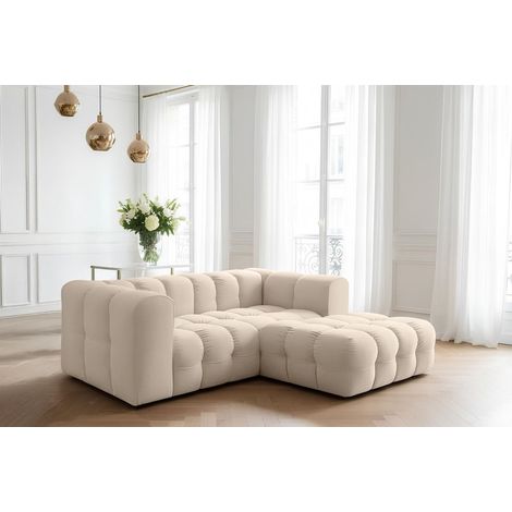 Ecksofa Designersofa SOLVIE XS in Stoff Tiffani Beige Ottomane Rechts