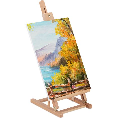 Relaxdays Table Easel, Tiltable, Height Adjustable, up to DIN A3, Mini, HxWxD: 98 x 29 x 32 cm, Beech Wood, Natural