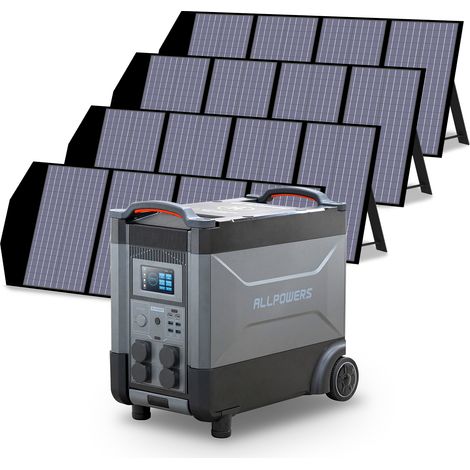 ALLPOWERS Estación de energía portátil R4000 con 4 x 140W Paneles Solares, batería LFP de 3456Wh, 4 Tomas CA 4000W (6000W Pico), Carga Rápida de 1.2H, generador solar para Acampar, Cortes, UPS Backup (1/5)