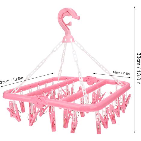 Séchoir à Linge Rack Mural avec 32 Pinces Non-Slip Rotatif 360° et Pression Windproof Shockproof 18cm/7.1in (Rose, 245g/8.6oz) (1/5)