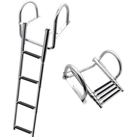 Échelle de bateau 4 marches Échelle de piscine en acier inoxydable, échelle de bain pour bateau pliable télescopique avec grandes poignées et larges échelons Capacité de charge 227 kg pour (1/5)