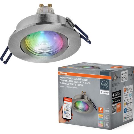 Spot LED GU10 RGBW flexible nickel satiné, 4,7 W aluminium, contrôle par application, changement de couleur (1/4)