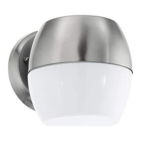 Eglo Lampada da Parete Oncala, 1 Lampada da Esterno a 1 Luce, IP44. in Acciaio Inox e Vetro, Argento, Bianco (1/4)