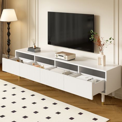 Mobile TV in MDF bianco 178 x 35 x 45 cm, 4 cassetti con dettagli in acrilico, passacavi posteriori (1/5)