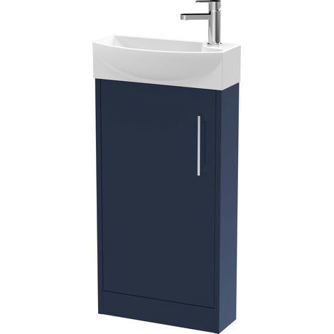 Hudson Reed Juno Compact LH Floor Standing Vanity Unit and Basin 440mm Wide - Midnight Blue (1/3)