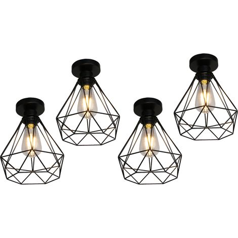 4x Vintage Metall Deckenlampe Kronleuchter in Rautenform E27 Deckenlampe Leuchte für Schlafzimmer Korridor Flur Badezimmer Schwarz