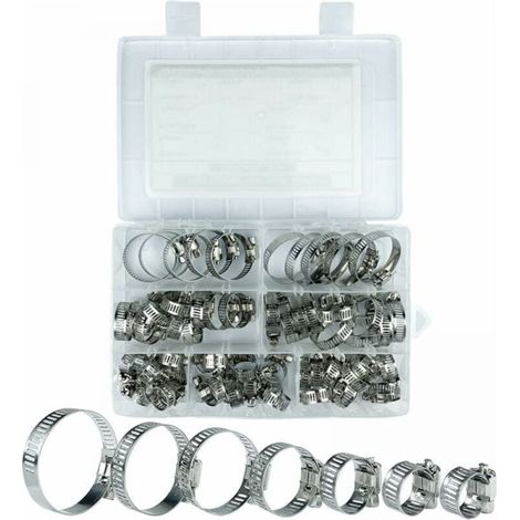 Stainless Steel Hose Clamps, 60pcs Stainless Steel Hose Clamps, 7 Different Sizes 8-38mm Suitable for Swimming Pools, Washing Machines, Dishwashers, Household Water Pipes MUMU (1/4)