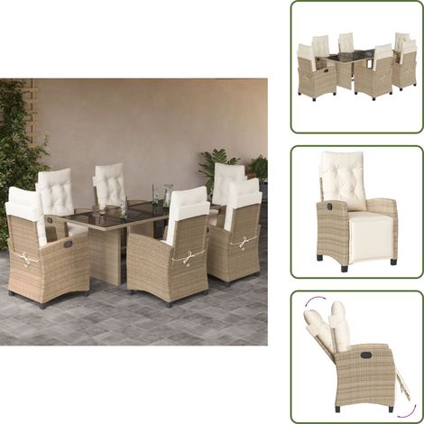 Ensemble à manger de jardin et coussins 7 pcs beige poly rotin - Salon De Jardin - Meuble De Jardin - Set De Salon De Jardin - Table De Jardin - Chaises De Jardin (1/5)