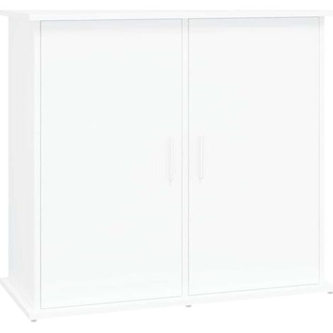Support pour aquarium blanc, dimensions : 81 x 36 x 73 cm, en bois composite.