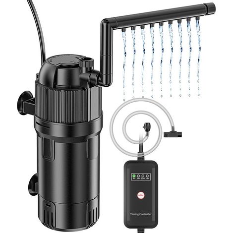 Filtre Interne pour Aquarium avec Lampe UV Stérilisateur Pompe de Filtration Silencieuse à Débit Réglable pour Eau Douce et Marine