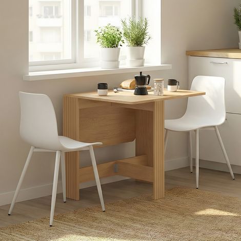 Mesa consola plegable JULIETTE para 2-4 personas, con listones de madera en color roble, 103 x 76 cm