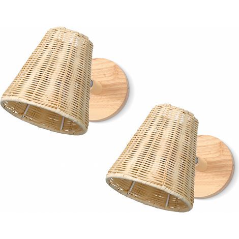 Retro-moderne Wandleuchte aus Rattan und Holz – 2-teilig – Handgewebter Lampenschirm – Für Schlafzimmer, Wohnzimmer, Balkon – Norcks (1/5)
