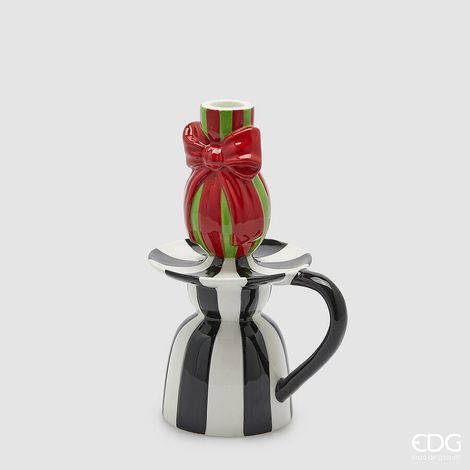 EDG Enzo De Gasperi Portacandela con Fiocco Natale H 23 Cm L 15 Cm L 12 Cm White Black (1/2)
