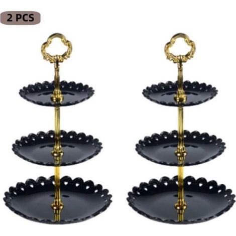 Présentoir à Gâteaux - Non spécifié - Lot de 2 - 3 niveaux - Réutilisable - Noir (1/4)
