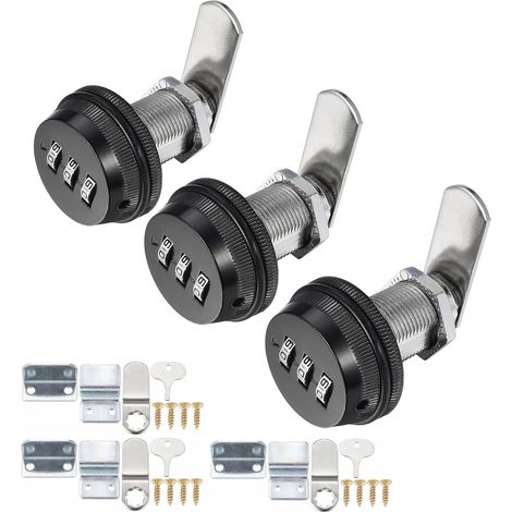 Serrure à combinaison pour porte d'armoire avec code, 3 pièces noires, pour panneaux de 15 à 25 mm d'épaisseur