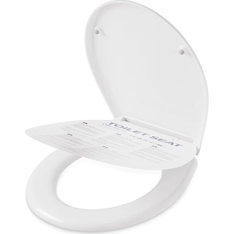 Abattant WC avec Frein de Chute, Forme O, Cuvette Toilette en Duroplast Inclut Gabarit d'Installation, Antibactérienne, Couleur Inaltérable, Très Résistante, Blanc Universel (1/5)