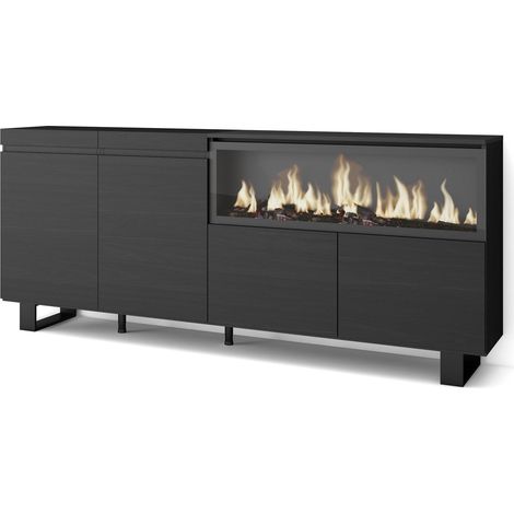 Skraut Home - Sideboard, Highboard, Kommode, Komodenschrank, 210, 4 Türen, Elektrokamin XXL, Industriedesign, Moderner Stil, Schwarz (1/5)