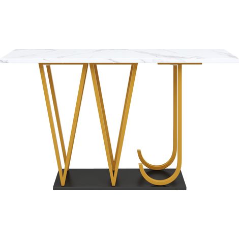 Console d'entrée (1 pièce) 120 x 29,5 x 80 cm, table à manger, table de cuisine, table de balcon, table à manger en bois, plateau aspect marbre