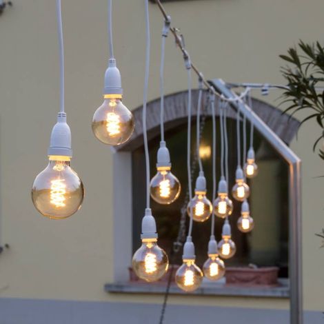 Guirlande Guinguette stalactite 5M hauteur 70CM 8 douilles E27 cable blanc LUXA 230V IP44 Lotti