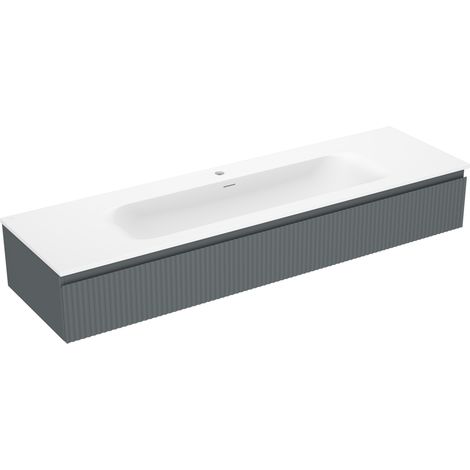 Mexen Rivel Badezimmerschrank 160 cm mit Waschbecken Vela, 1 Schublade, geriffelt, Graphit matt/Weiß matt - 91A20-16023-1-BF66-