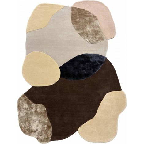 Tapis Salon 120 x 170 cm, Motif Abstrait, Marron, Forme Originale, Structure Graphique, Laine Noble Tufté Main, Aspect Chaleureux (1/5)