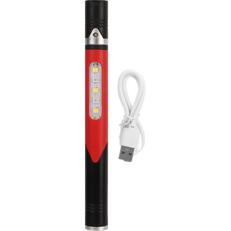 Lampe stylo LED 3 sources lumineuses 4 modes éclairage rechargeable USB IPX4 étanche portable avec clip, rouge, pour médecins infirmiers. (1/5)
