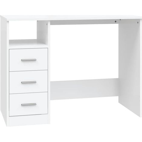 Bureau table poste de travail meuble d'ordinateur informatique étude avec tiroirs 102 x 50 x 76 cm bois d'ingénierie blanc