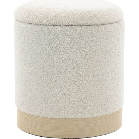 Puff de almacenamiento de 40x40x47 cm con asiento confortable, estructura estable, tela sherpa, blanco crema (1/5)
