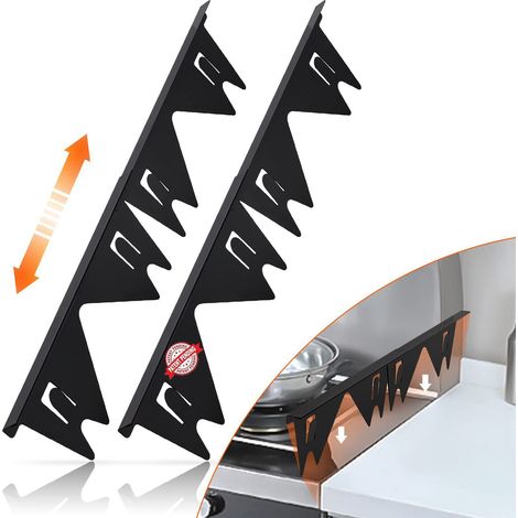 Juego de 2 tapas de juntas de acero inoxidable para estufa, resistentes al calor y fáciles de limpiar, kit de ajuste regulable, longitud retráctil de 35,1 cm a 69,8 cm, color negro. (1/5)