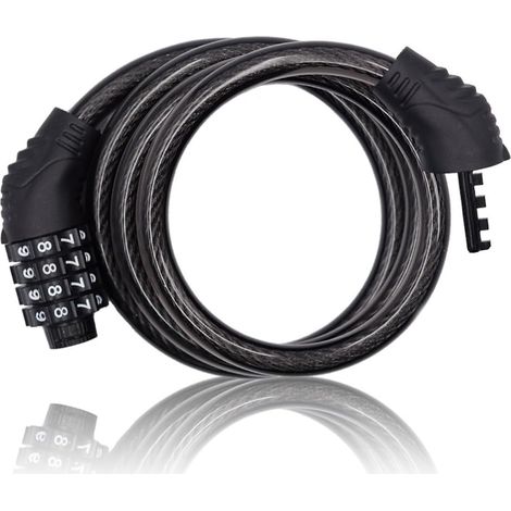 Câble antivol pour vélo, combinaison à 4 chiffres, longueur 1,1 m (3,6 pieds), réinitialisable, pour scooter électrique - Noir (1/5)