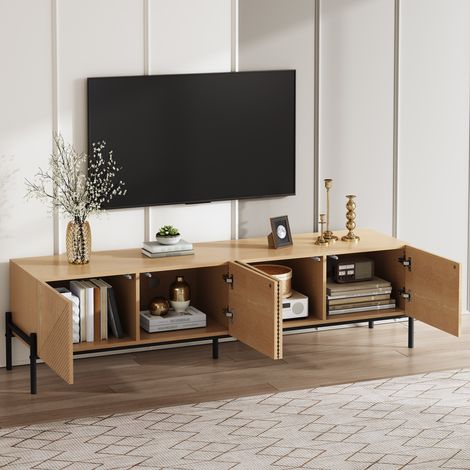 Mobile TV 163,5 x 40 x 45 cm, 4 ante, apertura push, finitura effetto legno naturale, DESVIAE (1/5)
